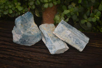 Natural Blue Aquamarine Cobbed Specimens x 3 From Angola