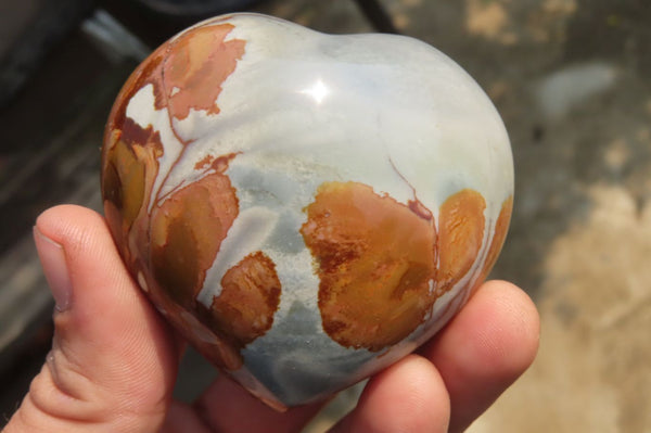 Polished Polychrome Jasper Hearts x 6 From Madagascar