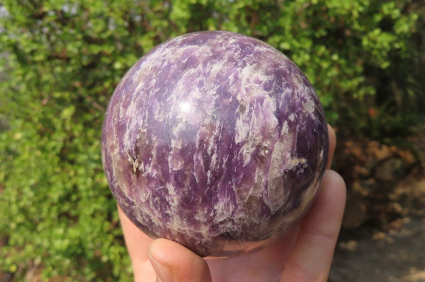 Polished Lepidolite with Pink Rubellite Spheres x 2 From Ambatondrazaka, Madagascar