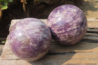 Polished Lepidolite with Pink Rubellite Spheres x 2 From Ambatondrazaka, Madagascar