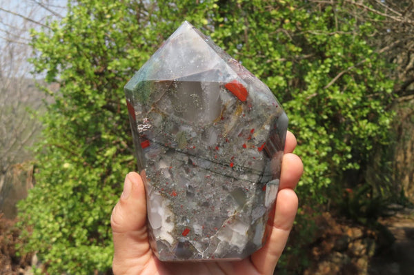 Polished Bloodstone With Pyrite Point x 1 From Swaziland