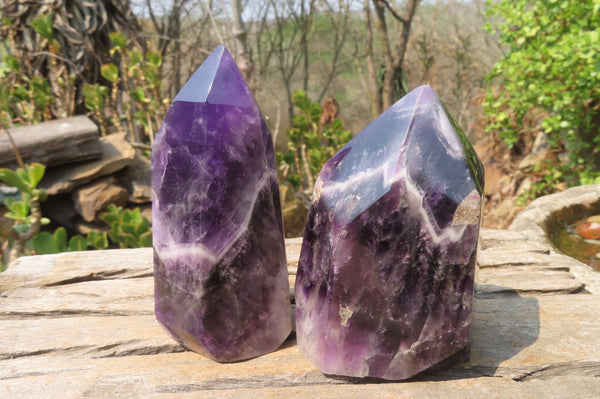 Polished Chevron Amethyst Points x 2 from Zambia