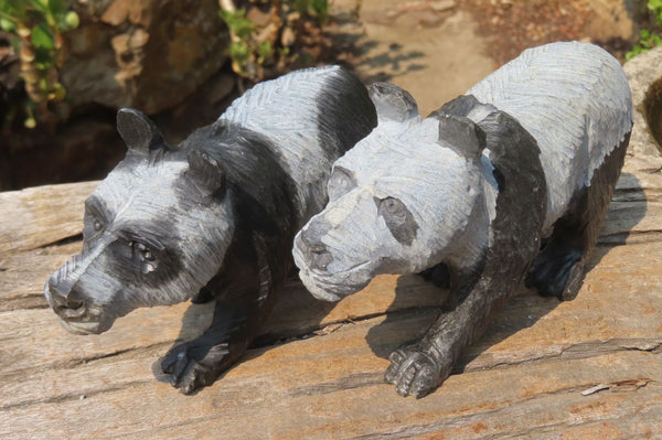 Polished Wonder Stone Panda Carvings x 2 From Zimbabwe