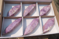 Polished Double Terminated Lepidolite Points x 6 From Zimbabwe