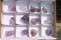 Polished Smokey Amethyst Window Quartz Crystals x 12 From Akansobe, Madagascar