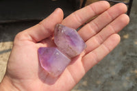 Polished Smokey Amethyst Window Quartz Crystals x 12 From Akansobe, Madagascar