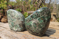 Polished Emerald Chamesite In Matrix Standing Free Forms x 4 From Mutoko, Zimbabwe