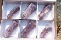 Polished Lepidolite with Pink Rubellite Points x 6 From Ambatondrazaka, Madagascar