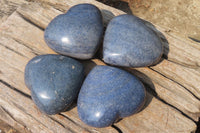 Polished Lazulite Gemstone Hearts x 4 From Madagascar