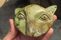 Polished Leopard Stone Cat Face Carvings x 3 From Zimbabwe