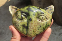 Polished Leopard Stone Cat Face Carvings x 3 From Zimbabwe