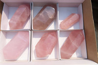 Polished Double Terminated Rose Quartz Points x 6 From Madagascar