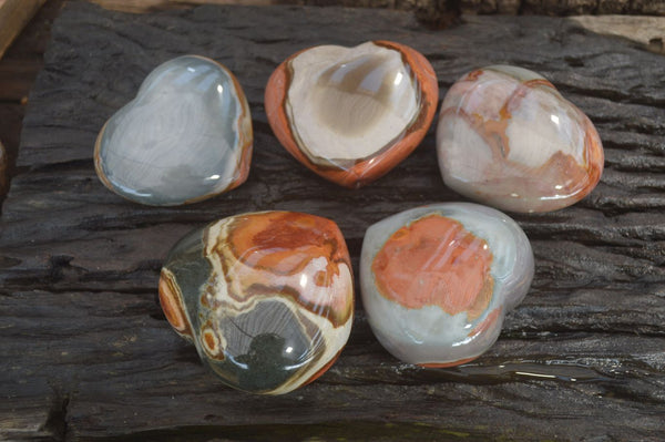 Polished Polychrome Jasper Hearts x 5 From Madagascar