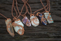 Hand Made Mixed Copper Wire Wrapped Pendants x 6 From Southern Africa