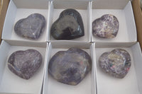 Polished Lepidolite with Pink Rubellite Gemstone Hearts x 6 From Madagascar