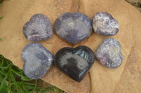 Polished Lepidolite with Pink Rubellite Gemstone Hearts x 6 From Madagascar