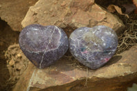 Polished Lepidolite with Pink Rubellite Gemstone Hearts x 6 From Madagascar