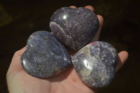 Polished Lepidolite with Pink Rubellite Gemstone Hearts x 6 From Madagascar