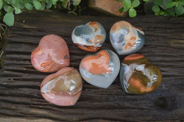 Polished Polychrome Jasper Hearts x 6 From Madagascar