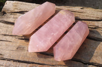 Polished Double Terminated Rose Quartz Points x 3 From Madagascar