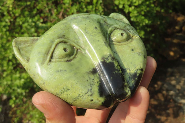 Polished Leopard Stone Cat Face Carvings x 3 From Zimbabwe