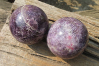 Polished Lepidolite with Pink Rubellite Spheres x 2 From Ambatondrazaka, Madagascar