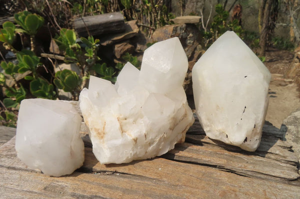 Natural White Quartz Crystal Specimens x 3 From Madagascar