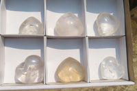 Polished Girasol Pearl Quartz Hearts x 6 From Ambatondrazaka, Madagascar