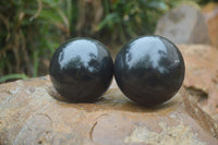 Polished Black Basalt Spheres x 3 From Antsirabe, Madagascar