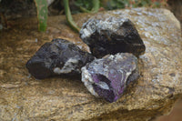 Natural Rare Metallic Purpurite Cobbed Specimens x 3 From Erongo, Namibia