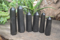 Polished Black Basalt Point-Prism x 6 From Antsirabe, Madagascar