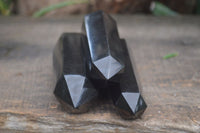 Polished Black Basalt Point-Prism x 6 From Antsirabe, Madagascar