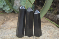 Polished Black Basalt Point-Prism x 6 From Antsirabe, Madagascar