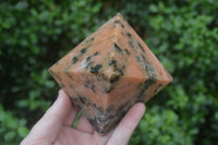 Polished Orange Twist Calcite Pyramids x 3 From Maevantanana, Madagascar