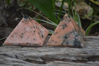 Polished Orange Twist Calcite Pyramids x 3 From Maevantanana, Madagascar