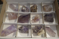 Polished Smokey Amethyst Window Quartz Crystals x 12 From Madagascar