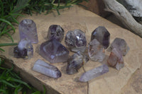 Polished Smokey Amethyst Window Quartz Crystals x 12 From Madagascar