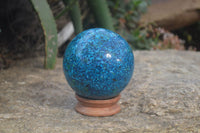 Polished Chrysocolla Conglomerate Sphere with Custom Rosewood Stand x 1 From Congo