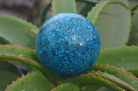 Polished Chrysocolla Conglomerate Sphere with Custom Rosewood Stand x 1 From Congo