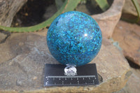 Polished Chrysocolla Conglomerate Sphere with Custom Rosewood Stand x 1 From Congo