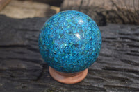 Polished Chrysocolla Conglomerate Sphere with Custom Rosewood Stand x 1 From Congo