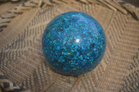 Polished Chrysocolla Conglomerate Sphere with Custom Rosewood Stand x 1 From Congo