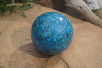 Polished Chrysocolla Conglomerate Sphere with Custom Rosewood Stand x 1 From Congo