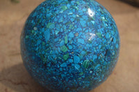 Polished Chrysocolla Conglomerate Sphere with Custom Rosewood Stand x 1 From Congo