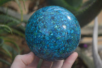 Polished Chrysocolla Conglomerate Sphere with Custom Rosewood Stand x 1 From Congo