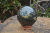 Polished Labradorite Sphere with a Rosewood Stand x 1 From Tulear, Madagascar