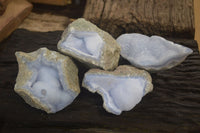 Natural Blue Lace Agate Geode Specimens x 4 From Nsanje, Malawi