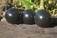 Polished Black Basalt Sphere-Ball x 3 From Antsirabe, Madagascar