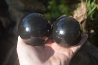 Polished Black Basalt Sphere-Ball x 3 From Antsirabe, Madagascar