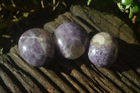 Polished Lepidolite with Pink Rubellite and Indicolite Galet-Palm Stones x 24 From Ambatondrazaka, Madagascar